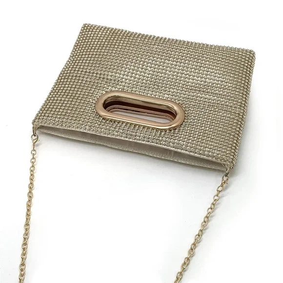 La Regale Brielle Crystal Mesh Self Handle Clutch | Gold | New with Tags - Picture 3 of 8